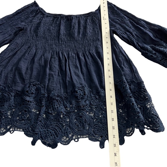 Casting |  Women’s Crochet Trim Smocked Off-The-Shoulder Top Color: Navy - Picture 13 of 17